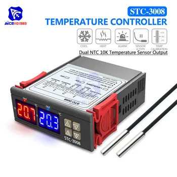 STC-3008 Dual LED Digital Tube Temperature Controller 12V 24V 220V Thermometer Dual NTC 10K Sensor Probe for Incubator Aquarium
STC-3008 Dual LED Digital Tube Temperature Controller 12V 24V 220V Thermometer Dual NTC 10K Sensor Probe for Incubator Aquarium