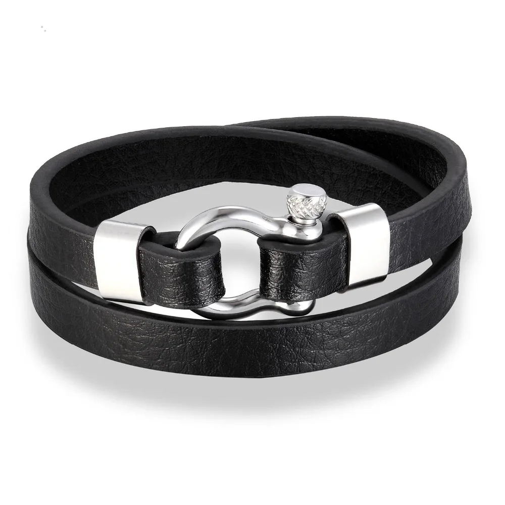 Punk Men Jewelry 316L Stainless Steel Horseshoe Buckle Bracelet Black/Brown Genuine Leather Bracelet & Bangles Vintage Gifts
Punk Men Jewelry 316L Stainless Steel Horseshoe Buckle Bracelet Black/Brown Genuine Leather Bracelet & Bangles Vintage Gifts