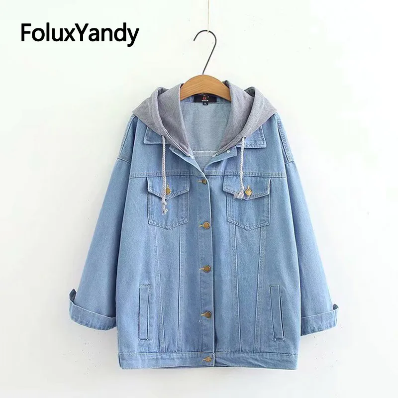 Hooded Casual Denim Jacket Women Coats Blue Outerwear Pockets Loose Single Breasted Plus Size Jacket KKFY3284
Hooded Casual Denim Jacket Women Coats Blue Outerwear Pockets Loose Single Breasted Plus Size Jacket KKFY3284
