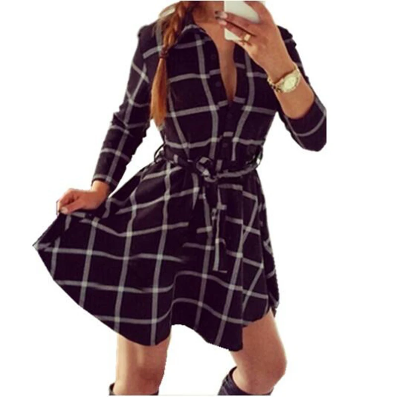 Women Plaid Dresses Casual Long Sleeve Shirt Dress Work Office Vintage Mini Dress Vestidos Plus Size With Belt Red Autumn
Women Plaid Dresses Casual Long Sleeve Shirt Dress Work Office Vintage Mini Dress Vestidos Plus Size With Belt Red Autumn