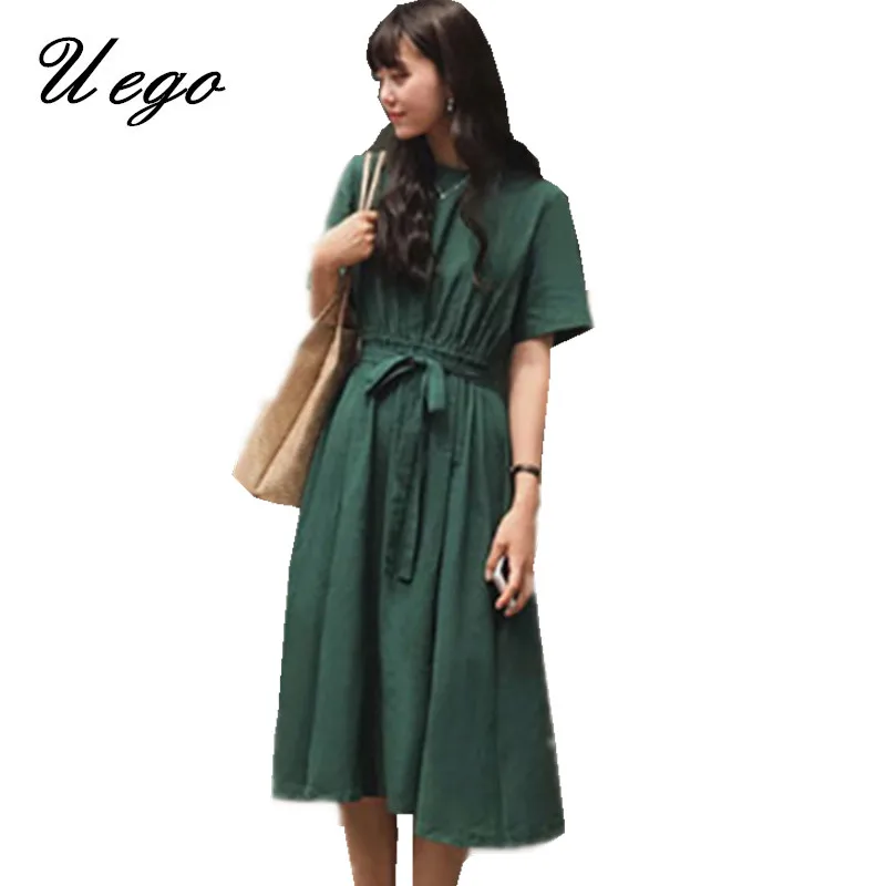 Uego 2019 New Arrival Cotton Linen Spring Summer Dress Slim Waist INS Sashes Korea Prairie Chic Girl's Dress Women Casual Dress
Uego 2019 New Arrival Cotton Linen Spring Summer Dress Slim Waist INS Sashes Korea Prairie Chic Girl's Dress Women Casual Dress