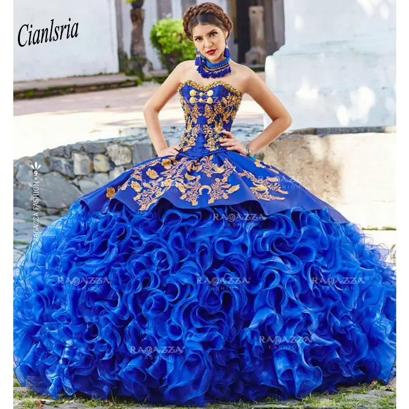 Royal Blue Ball Gown Quinceanera Dresses Strapless Neck Beaded Cascading Ruffles Sweet 16 Dress Organza Appliqued Masquerade
Royal Blue Ball Gown Quinceanera Dresses Strapless Neck Beaded Cascading Ruffles Sweet 16 Dress Organza Appliqued Masquerade