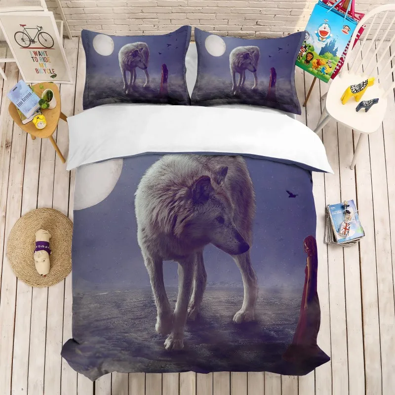 Wolf And Girl Bedding Set Duvet Cover 3D Scenery Home Textiles Duvet Cover Pillowcases 3-Piece Bedclothes Comforter Sets 2019
Wolf And Girl Bedding Set Duvet Cover 3D Scenery Home Textiles Duvet Cover Pillowcases 3-Piece Bedclothes Comforter Sets 2019