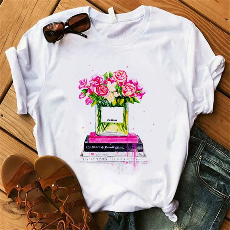 Vogue Perfumer Floral T Shirt Women Summer Shirt Lady Coffee High Heel Holiday Casual T-shirt Female Clothing
Vogue Perfumer Floral T Shirt Women Summer Shirt Lady Coffee High Heel Holiday Casual T-shirt Female Clothing