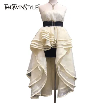 TWOTWINSTYLE Summer Polka Dot Women Dress Off Shoulder Sleeveless High Waist Ruffles Asymmetrical Dresses Female Fashion 2020
TWOTWINSTYLE Summer Polka Dot Women Dress Off Shoulder Sleeveless High Waist Ruffles Asymmetrical Dresses Female Fashion 2020