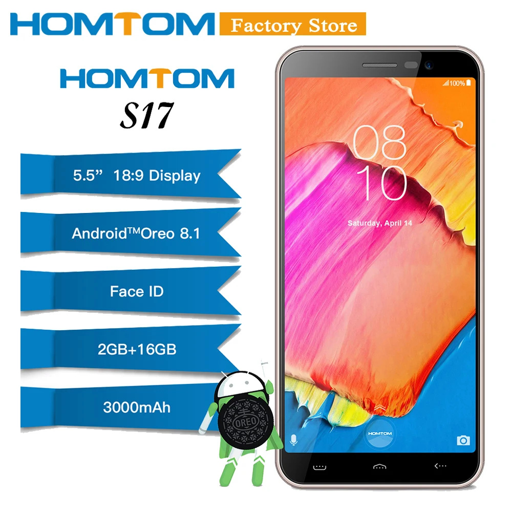 Homtom S17 2GB RAM 16GB ROM Mobile Phone 3000mAh Face ID Android8.1 MT6580 Quad Core 13MP+2MP Dual Cam 3G Unlocked Smartphone
Homtom S17 2GB RAM 16GB ROM Mobile Phone 3000mAh Face ID Android8.1 MT6580 Quad Core 13MP+2MP Dual Cam 3G Unlocked Smartphone