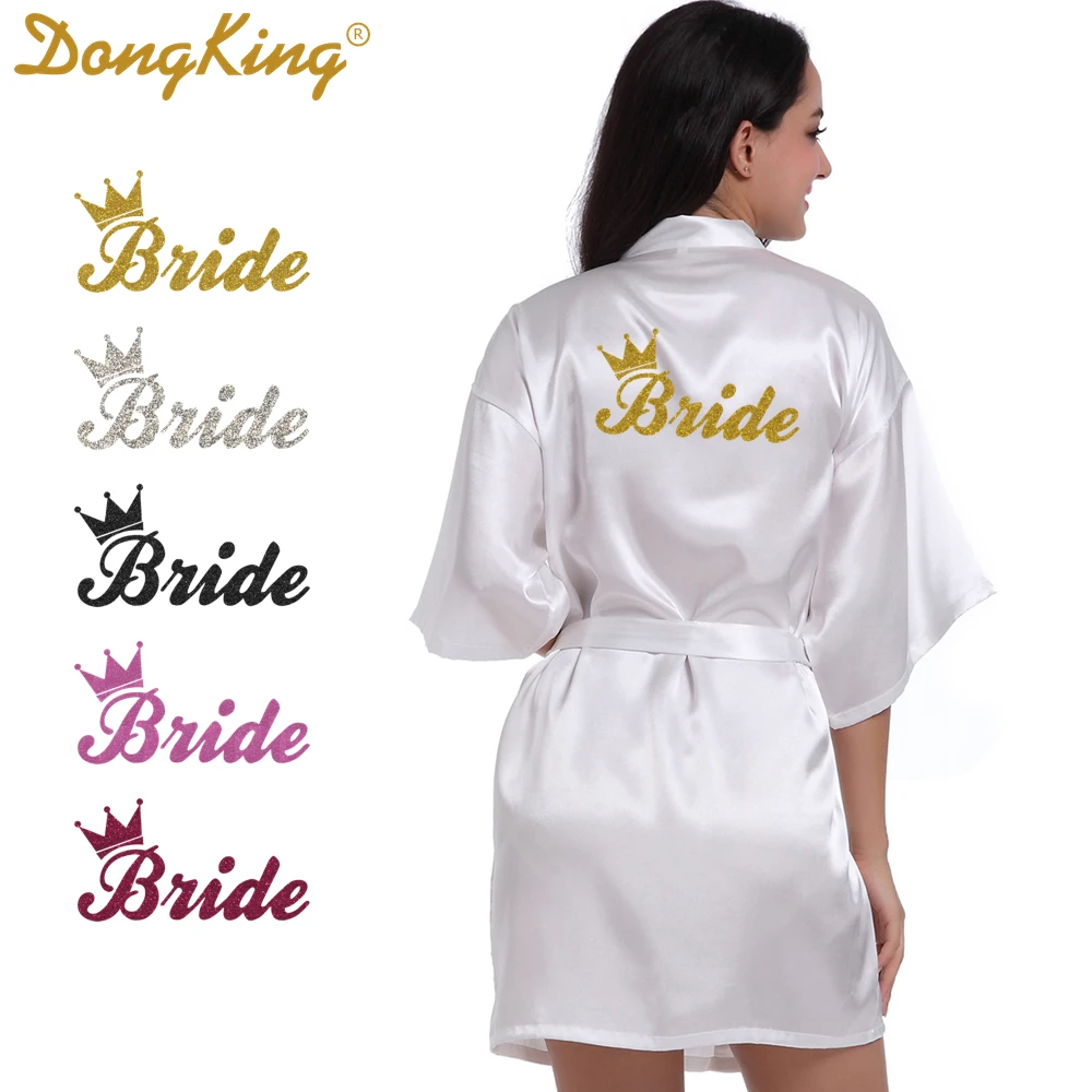 DongKing Bride Crown Robe Golden Glitter Print Kimono Robes Wedding Gift Faux Silk Bachelorette Bride Robes Love Dress 5 Colors
DongKing Bride Crown Robe Golden Glitter Print Kimono Robes Wedding Gift Faux Silk Bachelorette Bride Robes Love Dress 5 Colors