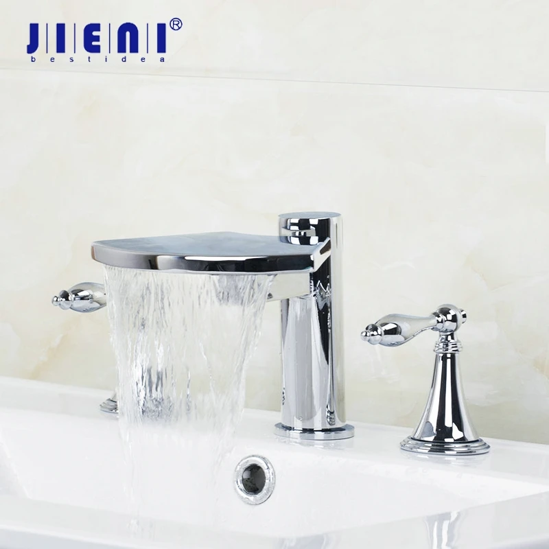 

JIENI Solid Brass Bathroom Modern 3 Pcs Bathtub Faucet Waterfall Bathroom Chrome Water Tap Basin Sinks Mixers Taps Faucets