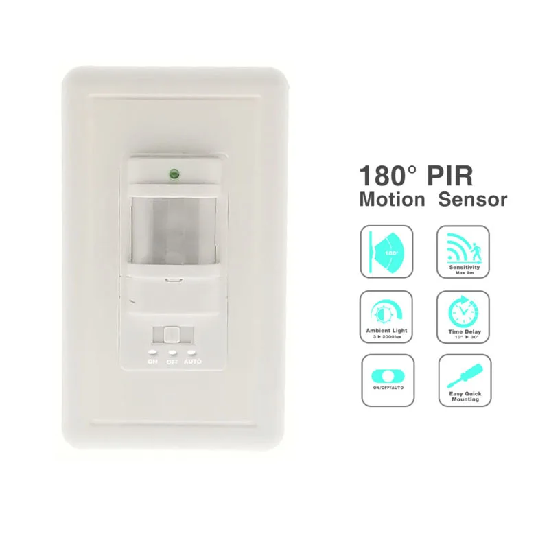 110V ~220V AC ON OFF Auto Wall Mount Motion Sensor Switch Automatic PIR Infrared Sensor Light Switch with light control sensor
110V ~220V AC ON OFF Auto Wall Mount Motion Sensor Switch Automatic PIR Infrared Sensor Light Switch with light control sensor