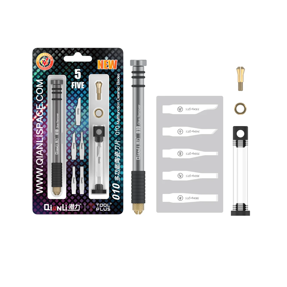 Qianli 010 Glue Remover with 5 Multifunctional Ceramic Blades for Rapid Physical Degumming Scraping Cutting for Mobile Repairing
Qianli 010 Glue Remover with 5 Multifunctional Ceramic Blades for Rapid Physical Degumming Scraping Cutting for Mobile Repairing
