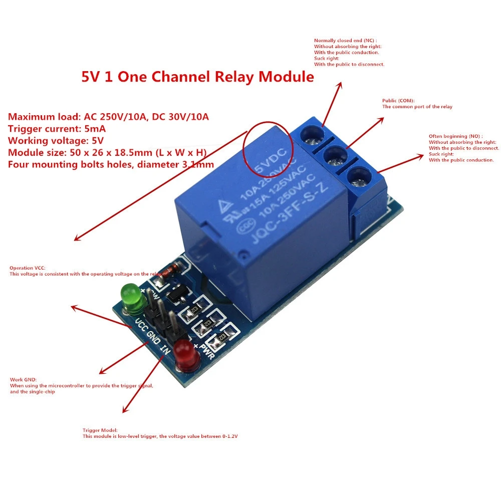 

5V 1 One Channel Relay Module Low Level for SCM Household Appliance Control for arduino DIY Kit