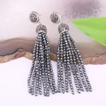 Charms ~ 4pair Black Hematite Tassel Earring , Pave Rhinestone Dangle Earrings Jewelry Findings
Charms ~ 4pair Black Hematite Tassel Earring , Pave Rhinestone Dangle Earrings Jewelry Findings