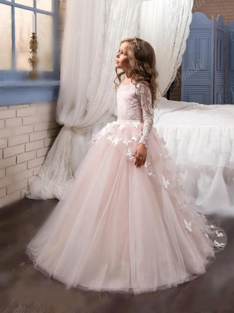 New Arrival Lace Flower Girl's Dresses Long Illusion Sleeves Jewel Neck Ball Gown Handmade Butterflies Girl's Pageant Dresses
New Arrival Lace Flower Girl's Dresses Long Illusion Sleeves Jewel Neck Ball Gown Handmade Butterflies Girl's Pageant Dresses