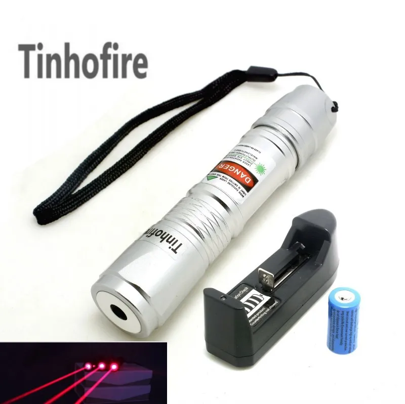 

Tinhofire Laser Red Pen Laser 619 Silver 5mW Red Laser Pointer Pen Laser Flashlight With 16340 Battery and Charger