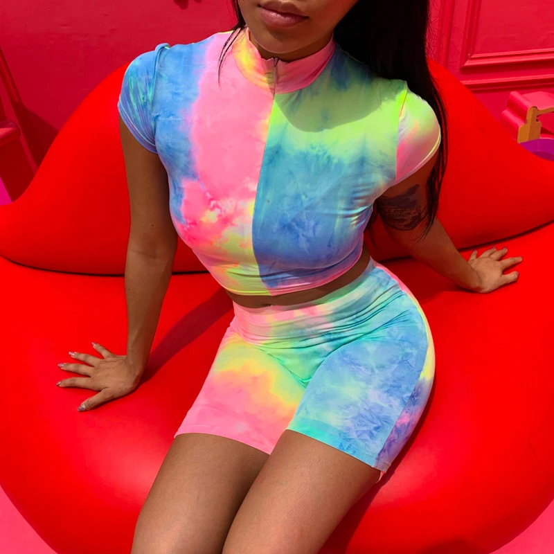 Sexy 2 Piece Set Women Tie Die Print Sweat Suits Summer Rainbow Pattern Outfits Two Piece Set Top And Short Pants Tracksuits
Sexy 2 Piece Set Women Tie Die Print Sweat Suits Summer Rainbow Pattern Outfits Two Piece Set Top And Short Pants Tracksuits