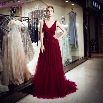 2019 Beading Dark Red long A-line Prom Dresses Sleeveless V Neck Formal Elegant Women Evening Party Gown
2019 Beading Dark Red long A-line Prom Dresses Sleeveless V Neck Formal Elegant Women Evening Party Gown
