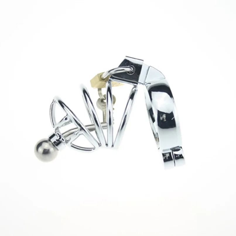 Short Stainless Steel Chastity Belt Cock Cage With Removeable Hollow Urethral Sound Catheter 3 Size Penis Ring Sex Toys For Man