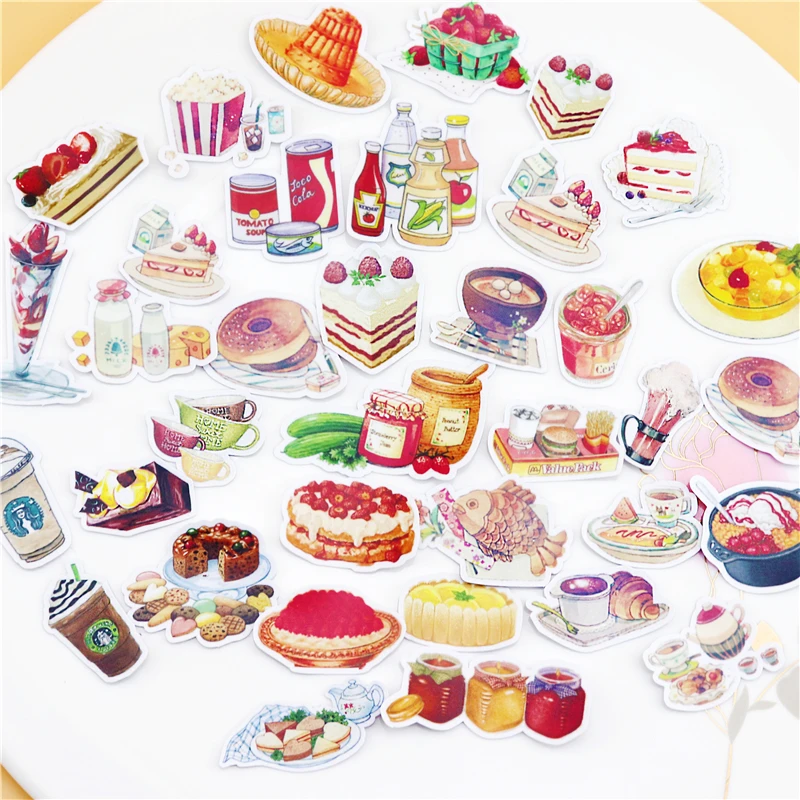 32pcs Creative Kawaii Cute Self Made Watercolor Food Drink Scrapbooking Stickers Decorative Sticker Diy Craft Photo Albums Assorted Stickers Aliexpress