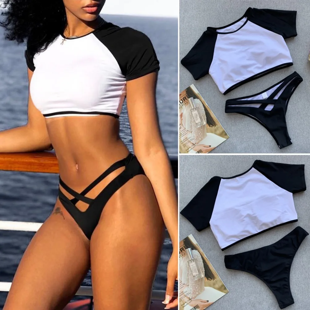 Sexy Swimwear women tank top women Two Piece swimsuit for girls Patchwork Short Sleeve Hollow Bikini Set Beachwear
Sexy Swimwear women tank top women Two Piece swimsuit for girls Patchwork Short Sleeve Hollow Bikini Set Beachwear