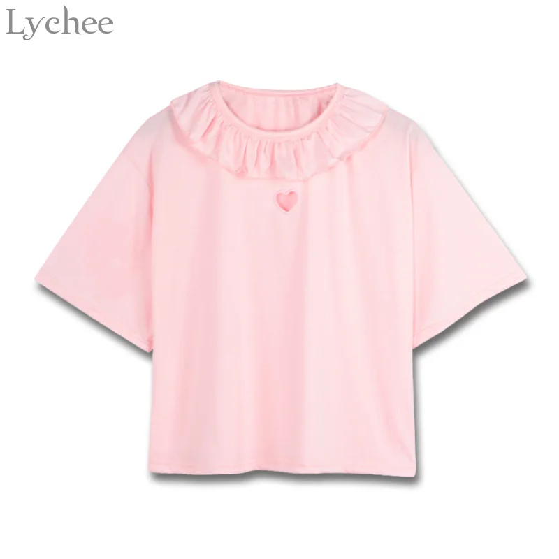 Lychee Sweet Summer Women T Shirt Heart Hollow Out Ruffle Casual Loose Solid Short Sleeve T Shirt Tee Top Female
Lychee Sweet Summer Women T Shirt Heart Hollow Out Ruffle Casual Loose Solid Short Sleeve T Shirt Tee Top Female