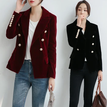 New Fashion Female Blazer Jacket Women's Double Breasted Metal Lion Buttons Blazer Outer size Slim Gold Velvet Small Suit Jacket
New Fashion Female Blazer Jacket Women's Double Breasted Metal Lion Buttons Blazer Outer size Slim Gold Velvet Small Suit Jacket