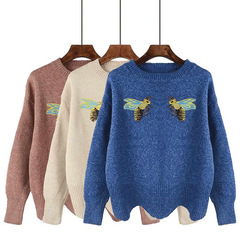 Japanese Spring Autumn New Pullover Womem Short Sweater Korean Harajuku Original Design Bee Embroidery Cute Preppy Sytle
Japanese Spring Autumn New Pullover Womem Short Sweater Korean Harajuku Original Design Bee Embroidery Cute Preppy Sytle
