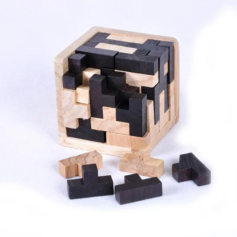 Фото 3D головоломка лубан Блокировка деревянные игрушки IQ мозги тизер Развивающие