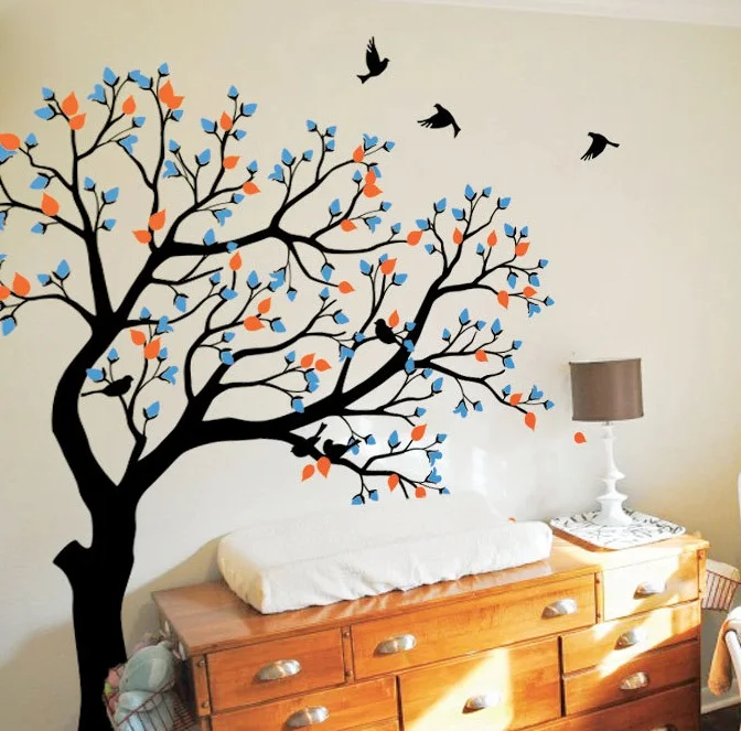 

Large TreeWall Poster Nursery Kids Bedroom Art Decor Wall Sticker Huge Tree With Flying Birds Vinyl Removable Wall Decals T-19