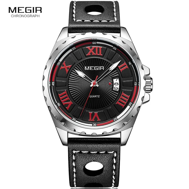 MEGIR Men's Simple Design Roman Numerals Analogue Quartz Watches for Men Leather Strap Wristwatch for Man Red Numbers 1019G-1
MEGIR Men's Simple Design Roman Numerals Analogue Quartz Watches for Men Leather Strap Wristwatch for Man Red Numbers 1019G-1