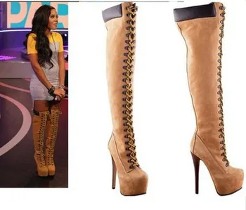 Real Women fashion dark yellow suede 16cm high heel lace-up over the knee boots high platform buckles fastening stylish shoes
Real Women fashion dark yellow suede 16cm high heel lace-up over the knee boots high platform buckles fastening stylish shoes