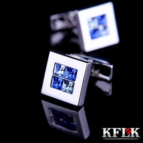 

KFLK Luxury 2018 shirt cufflinks for mens gift Brand cuff buttons Blue Crystal cuff link High Quality abotoaduras Jewelry