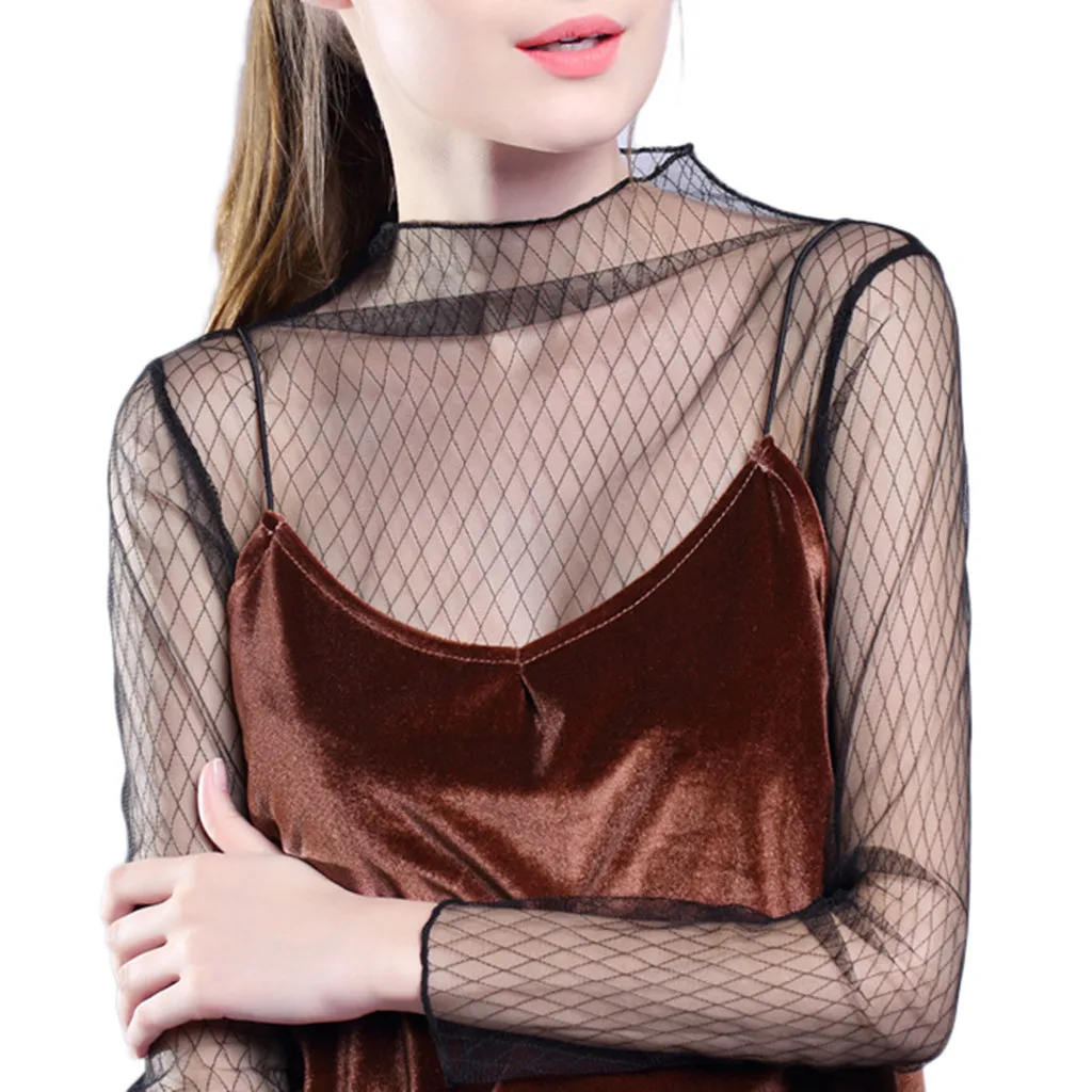 Lace Mesh See-through Long Sleeve solid color T-Shirt women Tops summer sexy casual new vogue top camisas mujer4yl
Lace Mesh See-through Long Sleeve solid color T-Shirt women Tops summer sexy casual new vogue top camisas mujer4yl