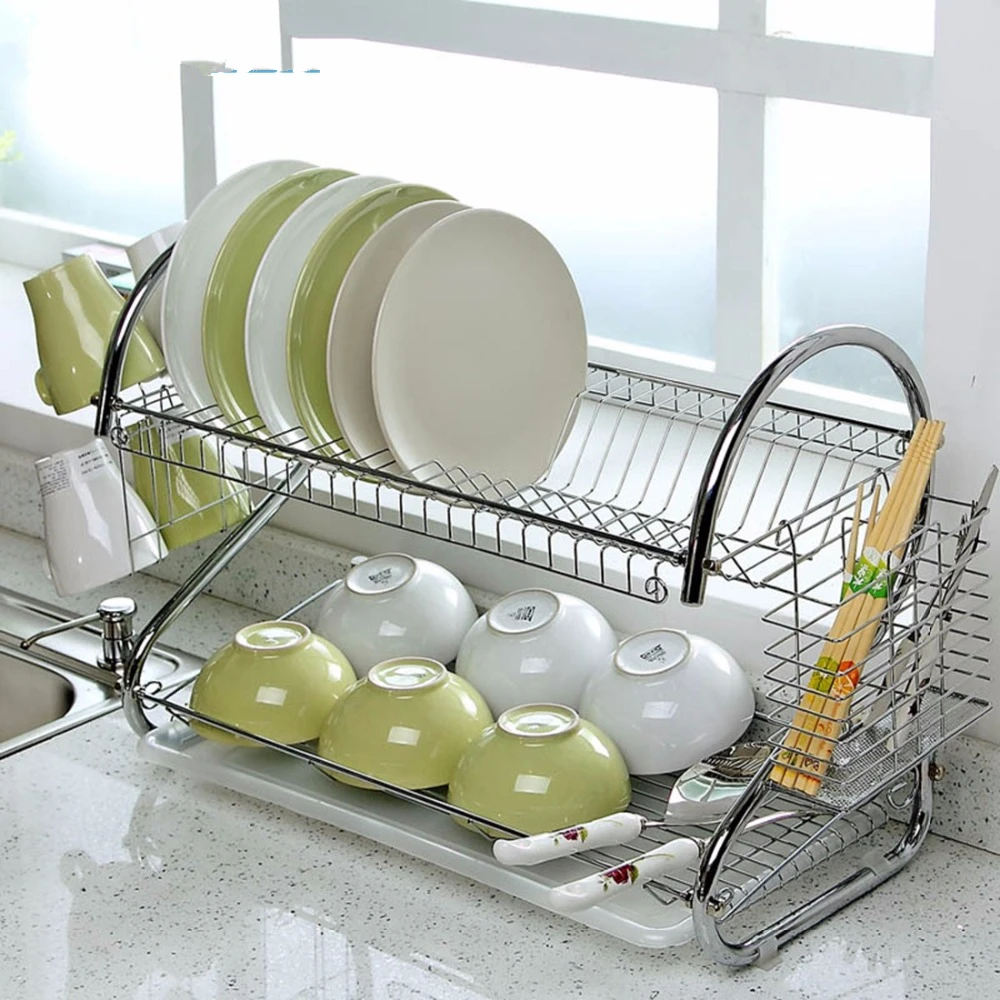 Multifunction S-shape Stainless Steel 2-Tier Dish Rack Kitchen Shelves - Silver
Multifunction S-shape Stainless Steel 2-Tier Dish Rack Kitchen Shelves - Silver