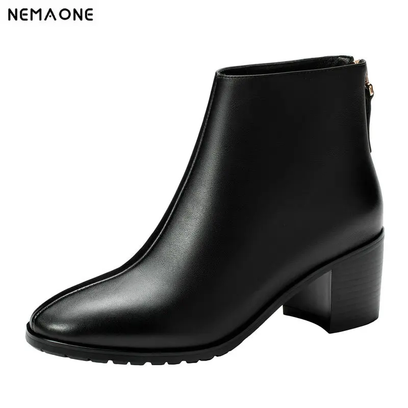 NEMAONE Genuine Leather Ankle Boots Women High Heels Ladies Shoes Warm Winter Short Motorcycle Basic Boots size 42 43 
NEMAONE Genuine Leather Ankle Boots Women High Heels Ladies Shoes Warm Winter Short Motorcycle Basic Boots size 42 43
