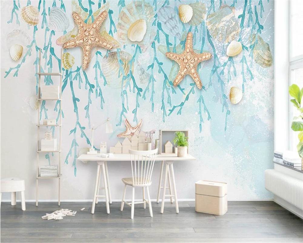 Beibehang Custom wallpaper blue shells starfish coral watercolor 3d TV background home decor living room bedroom 3d wallpaper
Beibehang Custom wallpaper blue shells starfish coral watercolor 3d TV background home decor living room bedroom 3d wallpaper