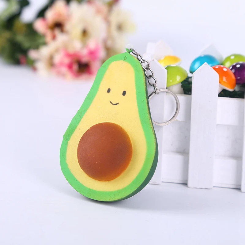 

10CM Jumbo Avocado Smile Squishy Straps Keychain Charm Soft Squeeze Slow Rising Simulation Fruit Kids Fun Gift keyring