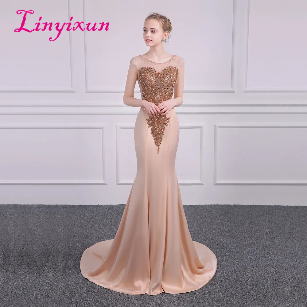Женское длинное платье без рукавов Linyixun для выпускного вечера с бусинами 2018 |