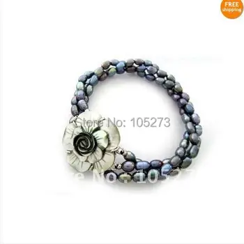 8'' Triple Black Freshwater Pearl Bracelet With Craved Shell Flower Clasp Charming Women Gift Fashion Pearl Jewelry
8'' Triple Black Freshwater Pearl Bracelet With Craved Shell Flower Clasp Charming Women Gift Fashion Pearl Jewelry