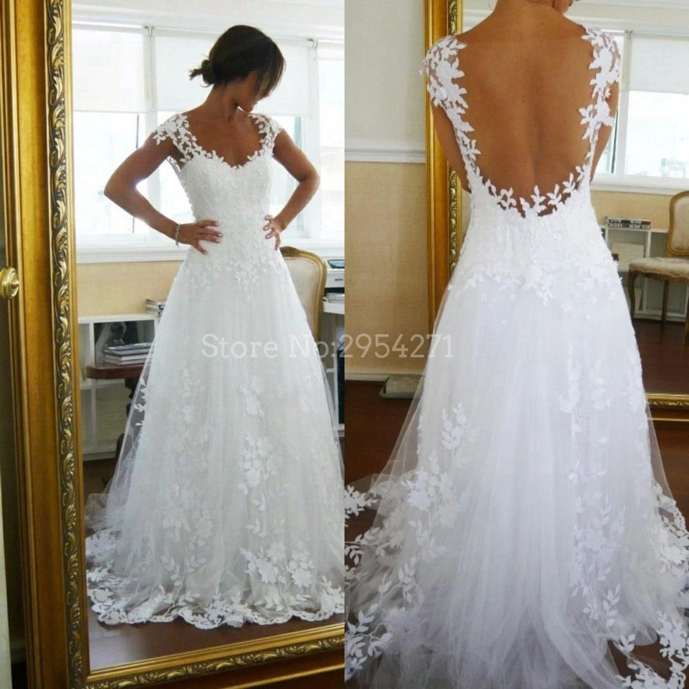 2019 New Romantic Beach Wedding Dresses Cheap A Line Cap Sleeves Backless Floor Length Lace Summer Boho Bridal Gowns
2019 New Romantic Beach Wedding Dresses Cheap A Line Cap Sleeves Backless Floor Length Lace Summer Boho Bridal Gowns