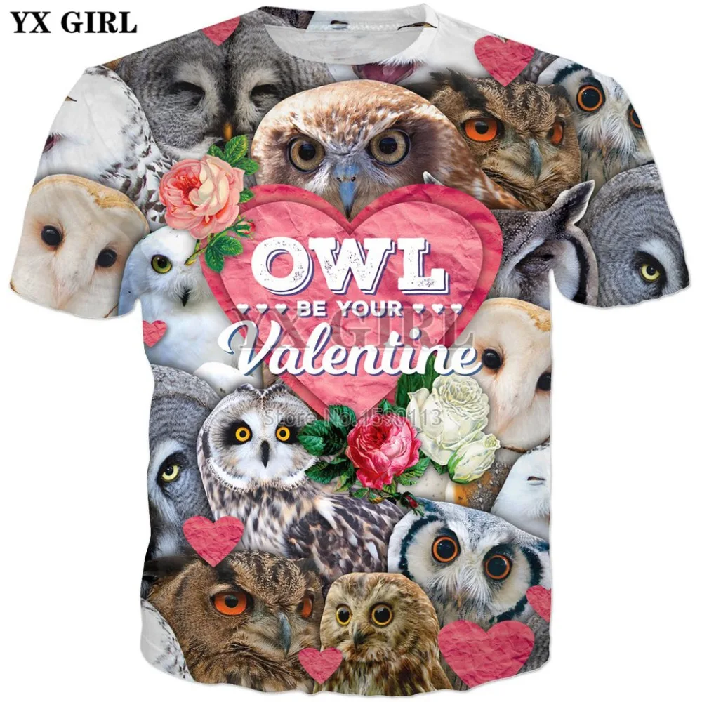 YX GIRL 2018 summer New Mens 3d t-shirt animal Cute owl printed T shirts Men Women Cool casual t | Мужская одежда