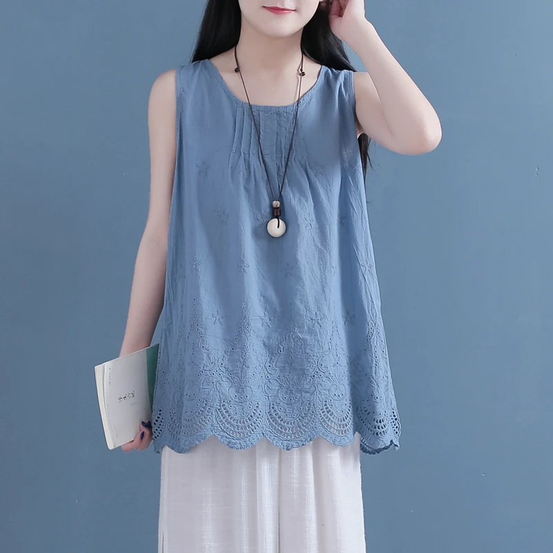 Women Cotton Linen T shirt 2019 Summer Hollow Embroidery Thin Big Size Solid Color Sleeveless Loose Women Tops YoYiKamomo
Women Cotton Linen T shirt 2019 Summer Hollow Embroidery Thin Big Size Solid Color Sleeveless Loose Women Tops YoYiKamomo
