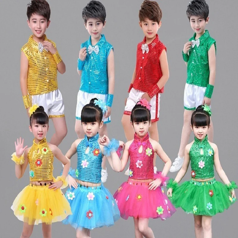 Children's cheap sequines gauze performance stage dance dress kindergarten boys and Girls Chorus performing costume JQ-338
Children's cheap sequines gauze performance stage dance dress kindergarten boys and Girls Chorus performing costume JQ-338