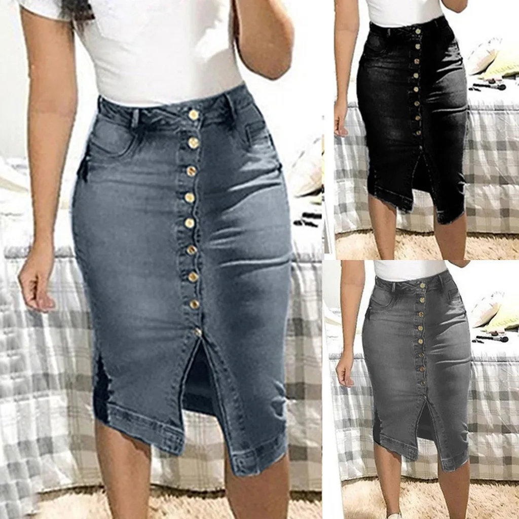Denim skirt New Women's Fashion Denim Skirt Summer Button Design Split Front Open Skirts Casual large size jeans skirt Soft
Denim skirt New Women's Fashion Denim Skirt Summer Button Design Split Front Open Skirts Casual large size jeans skirt Soft