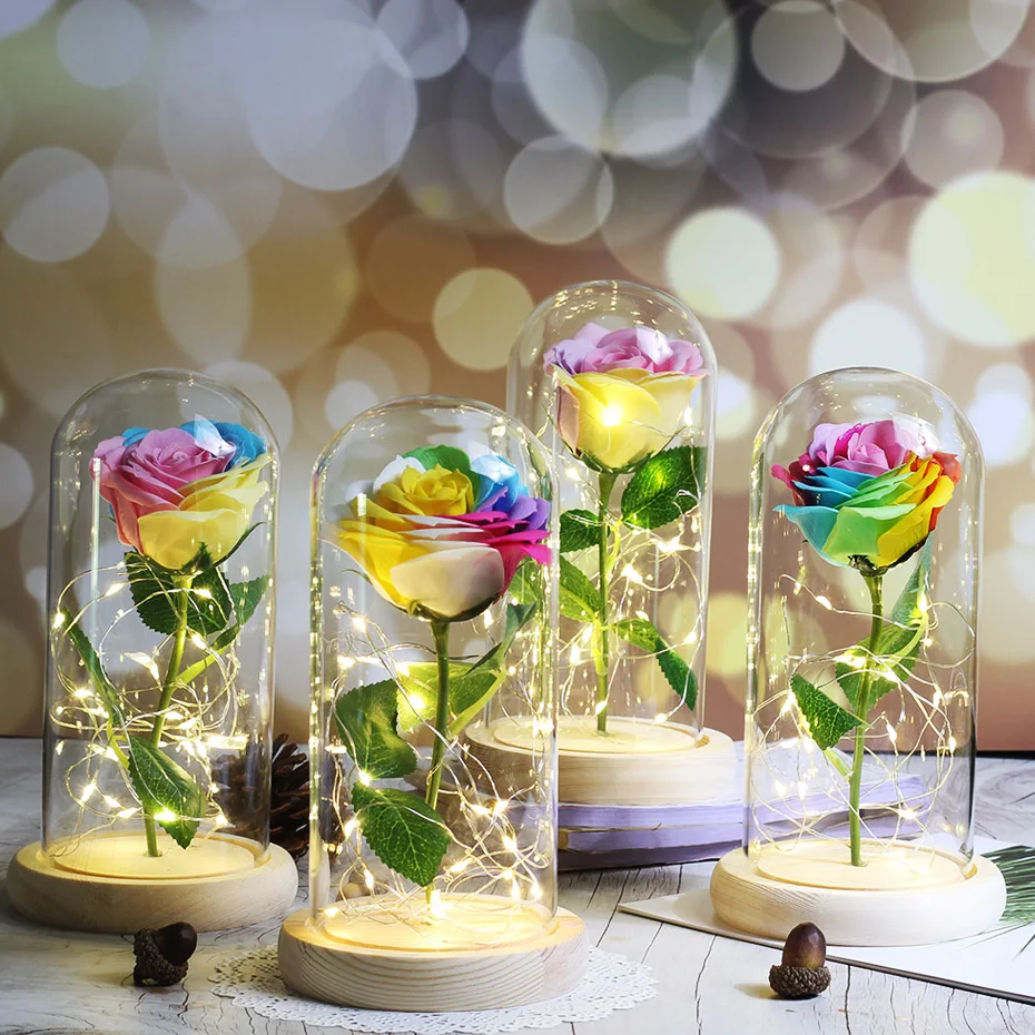 Artificial Flower LED Lamp Multicolor Rose Flowers Glass Bulb Gold Flask Soap Flower Valentine's Day Gift for Mother's Life Day
Artificial Flower LED Lamp Multicolor Rose Flowers Glass Bulb Gold Flask Soap Flower Valentine's Day Gift for Mother's Life Day
