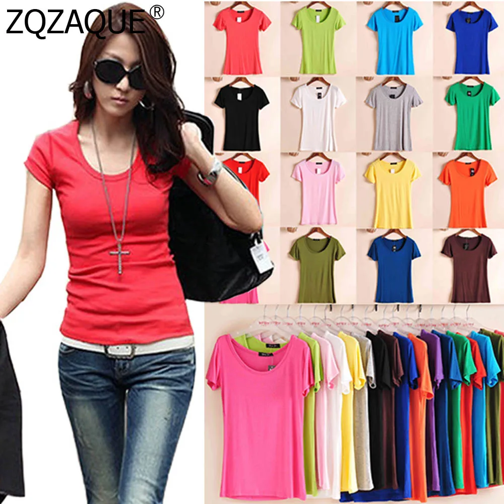 Cheapest Summer Casual Solid Color T-shirts Women All-match Bottom Tops Thin Cool Pullover Fall Top 17 Colors Low Collar Tshirt 
Cheapest Summer Casual Solid Color T-shirts Women All-match Bottom Tops Thin Cool Pullover Fall Top 17 Colors Low Collar Tshirt