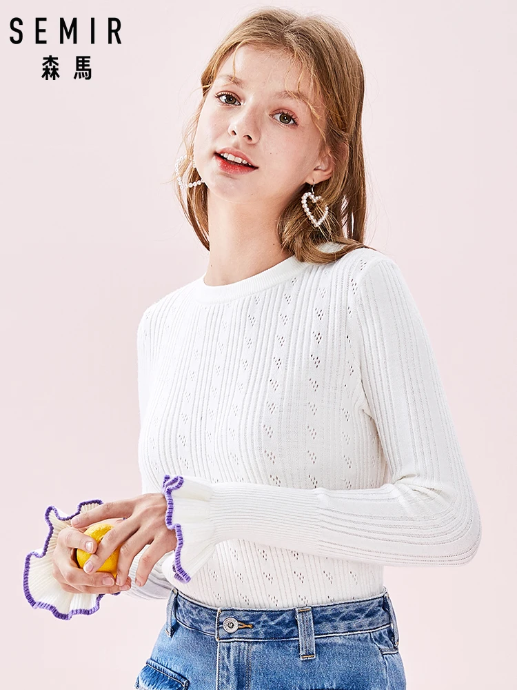 SEMIR Women Textured Knit Sweater with Contrasting Long Trumpet Sleeve Women's Pullover Sweater Ribbing at Crewneck Cuff and Hem
SEMIR Women Textured Knit Sweater with Contrasting Long Trumpet Sleeve Women's Pullover Sweater Ribbing at Crewneck Cuff and Hem