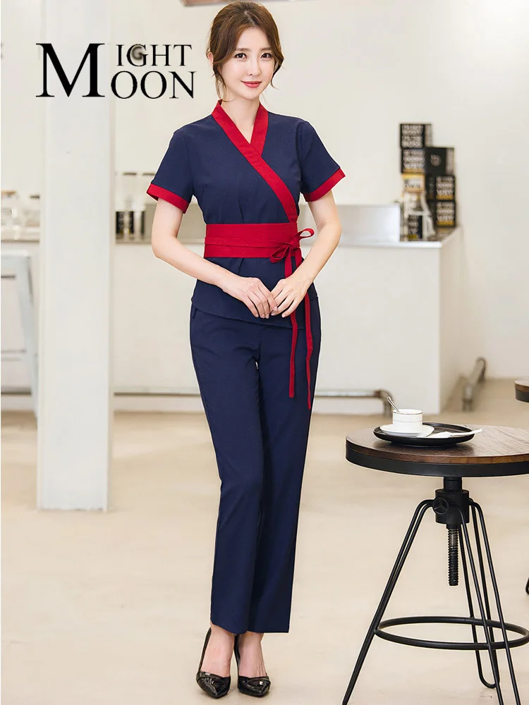 MOONIGHT SPA Salon Women Short Sleeve Chinese Waitress V-neck Uniforms Women Top+Trousers
MOONIGHT SPA Salon Women Short Sleeve Chinese Waitress V-neck Uniforms Women Top+Trousers