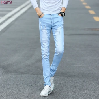 2017 elastic light color jeans for men Cultivate one's morality teenagers feet pants The beggar pants hole in men's trousers
2017 elastic light color jeans for men Cultivate one's morality teenagers feet pants The beggar pants hole in men's trousers