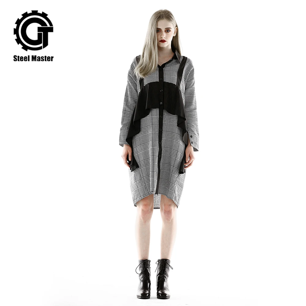 2019 Spring And Summer Punk Style Women's New Ins Long Shirt Dress Hong Kong Style Street Wind Houndstooth Irregular Dress
2019 Spring And Summer Punk Style Women's New Ins Long Shirt Dress Hong Kong Style Street Wind Houndstooth Irregular Dress