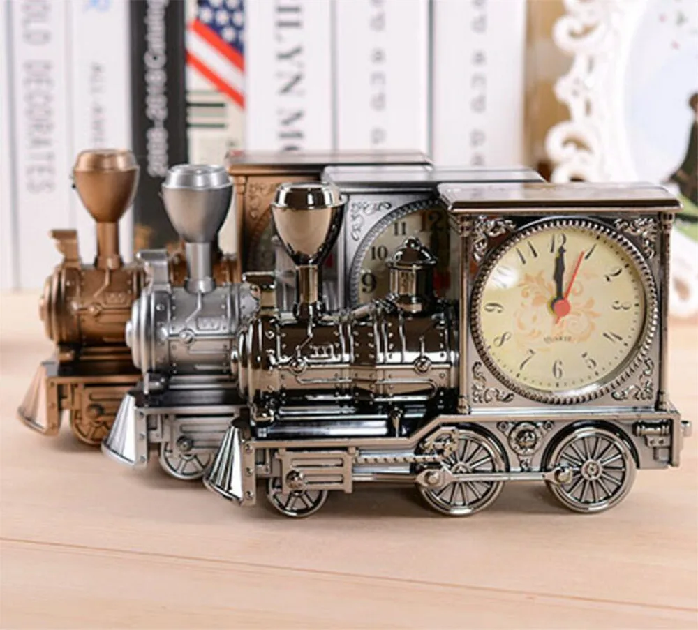 

Retro Train Craft Creatives Alarm Clock Vintage Simulation Steam Train Quartz Alarm Table Clocks Decor Gift Desktop clock A2185c